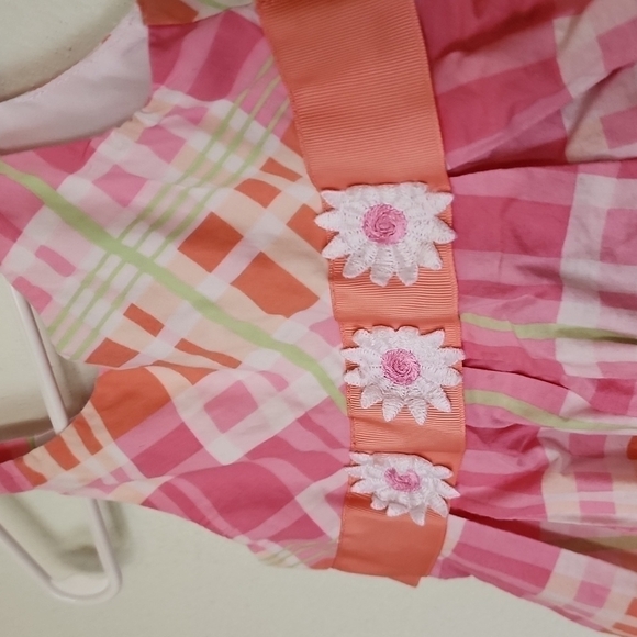 YOUNGLAND Pink and Orange Plaid Dress with Back Buttons and Tie-back Ribbons - Picture 2 of 5